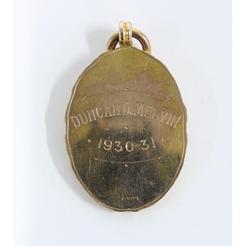 2 - 9ct gold medal  for Scottish Junior Gas Association President, 1931, approx 12.5g