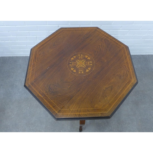 205 - Edwardian rosewood and satin inlaid table, octagonal top on cabriole legs with circular undertier wi... 