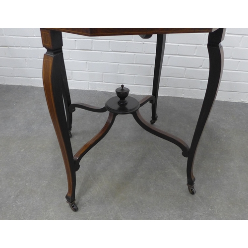 205 - Edwardian rosewood and satin inlaid table, octagonal top on cabriole legs with circular undertier wi... 