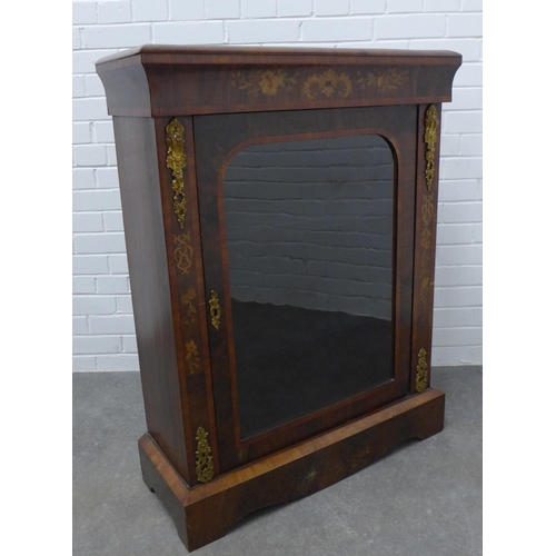 208 - 19th century walnut and ormolu mounted pier cabinet with a glazed door and shelved interior, 109 x 8... 