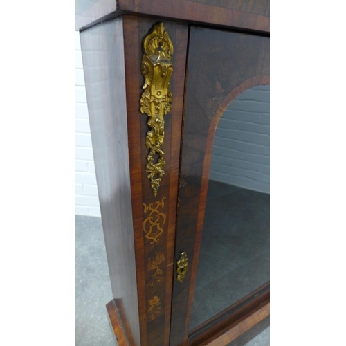 208 - 19th century walnut and ormolu mounted pier cabinet with a glazed door and shelved interior, 109 x 8... 