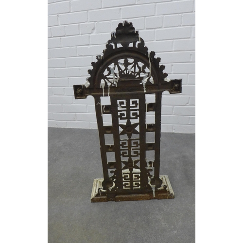 215 - Victorian white painted iron stick stand with Aesthetic pattern, 75 x 36