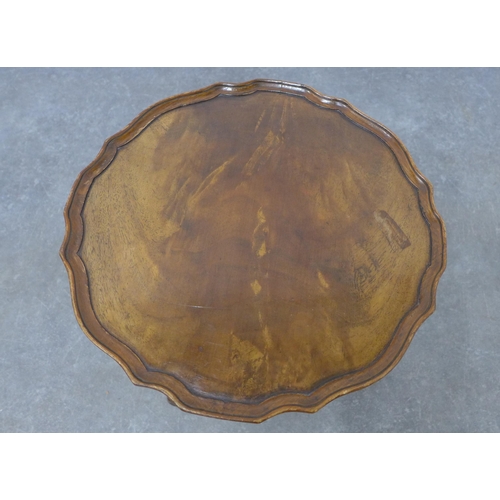 218 - Mahogany tripod wine table, circular top with pie crust edge, 30 x 40cm