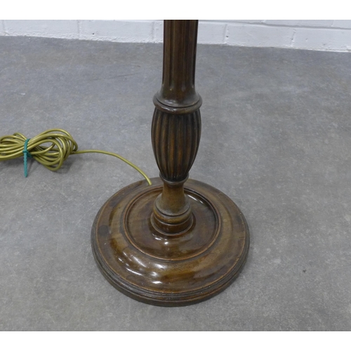 219 - Mahogany standard lamp and shade 145cm