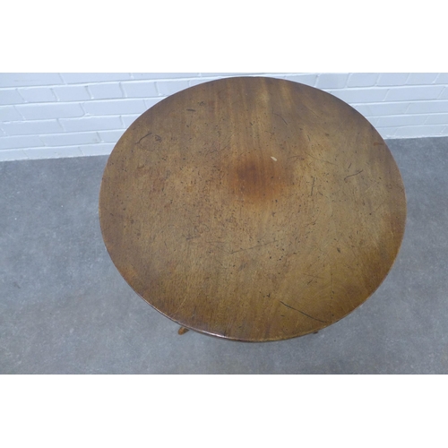 220 - 19th century mahogany tilt top pedestal tripod table, 71 x 56cm