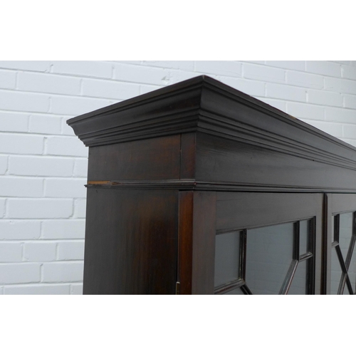 222 - 19th century mahogany bookcase cabinet, with stepped cornice top over a pair of astragal glazed door... 