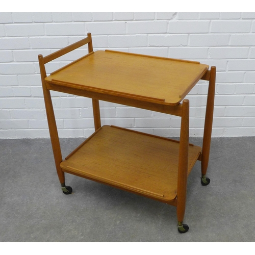 224 - White & Newton teak two tier trolley with a removable tray top, on stylised legs and castors, 76 x 6... 