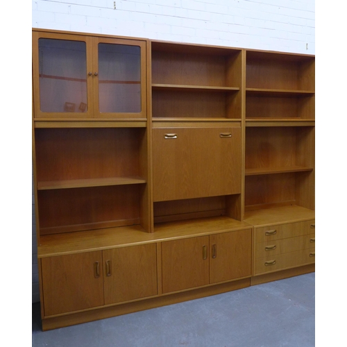 225 - G Plan teak wall units comprising a single bay with open shelves and drawers and a double bay (2)