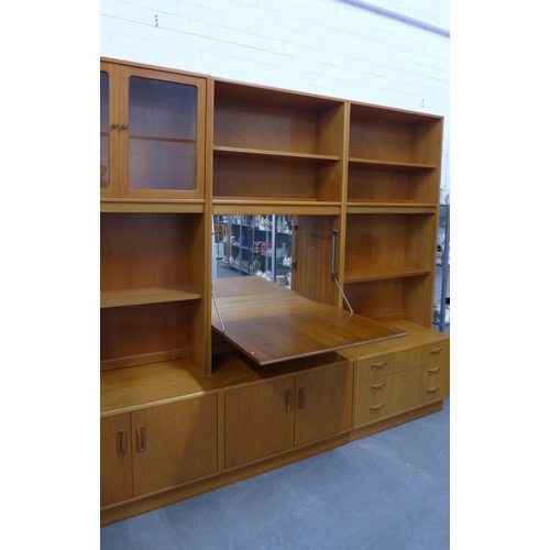 225 - G Plan teak wall units comprising a single bay with open shelves and drawers and a double bay (2)