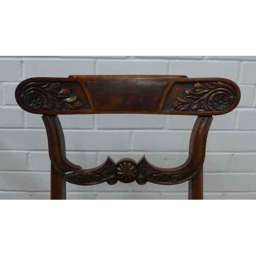 233 - Set of six william IV mahogany side chairs with carved bar backs and shaped mid rails, with upholste... 