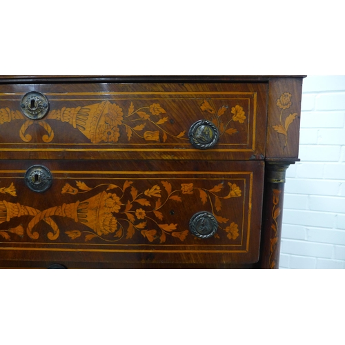 235 - 19th century Dutch marquetry tall chest with six long drawers, three of which are flanked by a colum... 