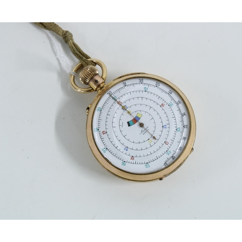 24 - Gold plated, double sided, open face chronograph tachymeter pocket watch, by Mensor