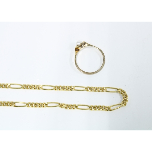 25 - Eastern yellow metal necklace stamped 750 together with a 9ct gold pearl dress ring (2)