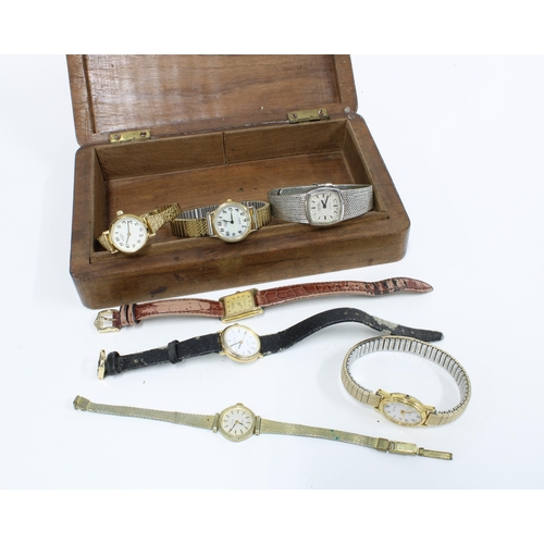 26 - Seven ladies wristwatches, to include Rotary, Montine and Tissot, etc, together with a hardwood box ... 