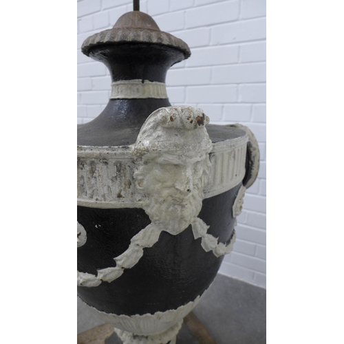 260 - Neoclassical cast iron garden urn patio / greenhouse heater, likely Scottish, painted black and whit... 