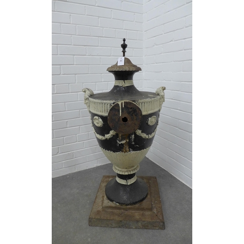 260 - Neoclassical cast iron garden urn patio / greenhouse heater, likely Scottish, painted black and whit... 