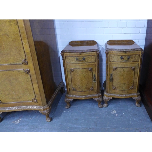 264 - Early 20th century Queen Anne style walnut bedroom suite comprising a pair of two door wardrobes, th... 