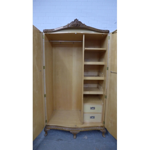 264 - Early 20th century Queen Anne style walnut bedroom suite comprising a pair of two door wardrobes, th... 