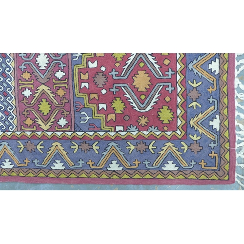 269 - Indian made Kilim rug with blue and red field. 233 x 151cm.