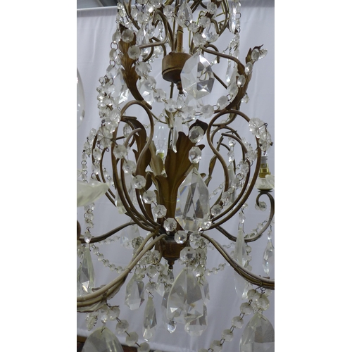 275 - Vintage five branch chandelier with lustres . 65 x 52cm.