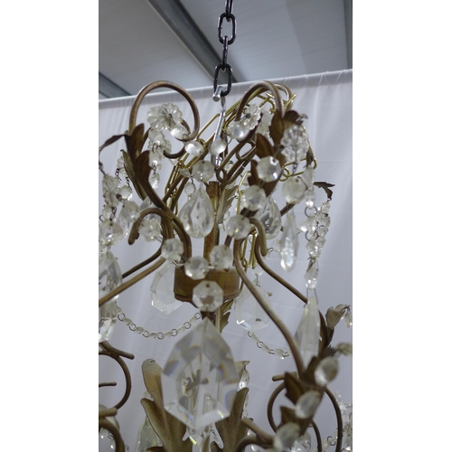 275 - Vintage five branch chandelier with lustres . 65 x 52cm.