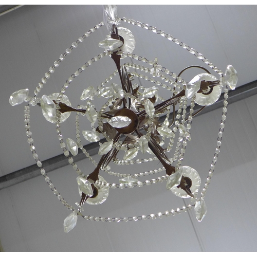 275 - Vintage five branch chandelier with lustres . 65 x 52cm.