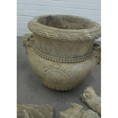 284 - Pair of early garden urns, socle base, (A/F) 63 x 59cm. (2)