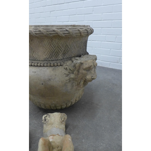 284 - Pair of early garden urns, socle base, (A/F) 63 x 59cm. (2)