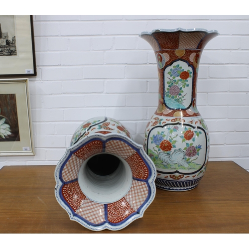 287 - Pair of Japanese Imari vases of large size, with frilled rims and landscape pattern, character marks... 