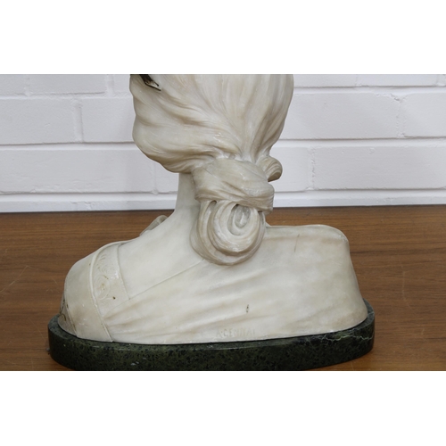 288 - Italian Art Nouveau alabaster bust of Sappho, singed A. Gennai, on a green hardstone base (some loss... 