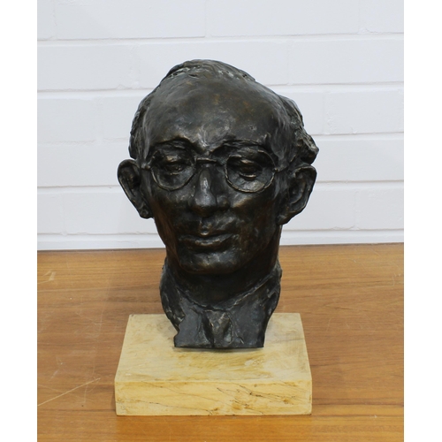 289 - Edward Eade bronze bust of Clifford Curzon, unsigned, on a wooden base