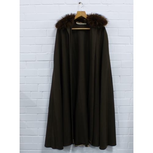 295 - Yves Saint Laurent Rive Gauche wool cape, full length with faux fur trim collar, gilt metal chain st... 