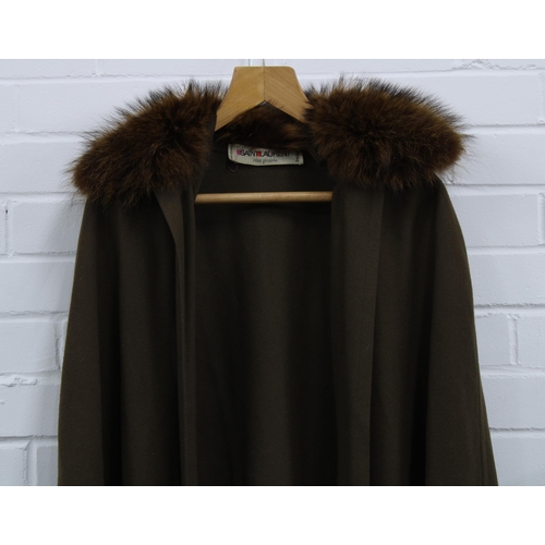 295 - Yves Saint Laurent Rive Gauche wool cape, full length with faux fur trim collar, gilt metal chain st... 