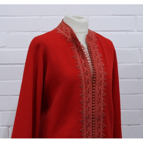 296 - Vintage Naima's Caftan, Rabat Hilton Maroc, full length with red braid detail