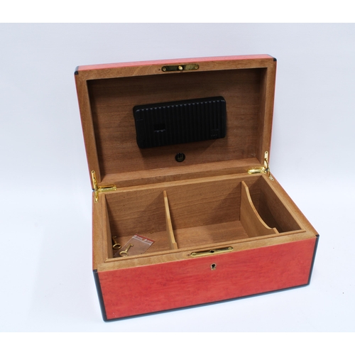 311 - Dunhill humidor, red lacquered with faux burrwood finish, cedar lined, 35cm