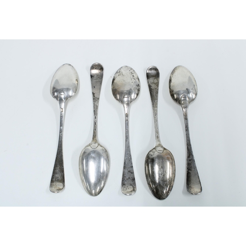 33 - Set of five19th century provincial silver table spoons, Old English pattern, 21cm long (5)