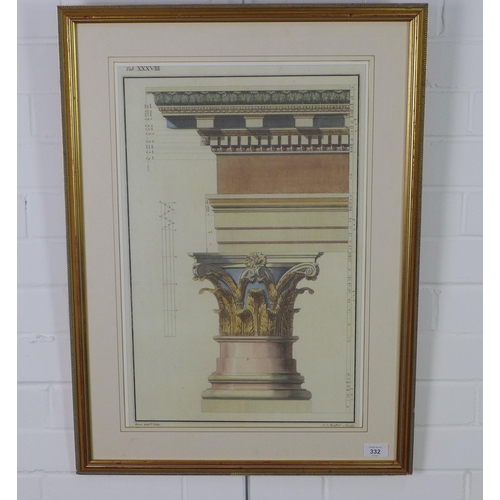 332 - Tab XXXVIII architectural print, framed under glass, 54 x 73cm including frame