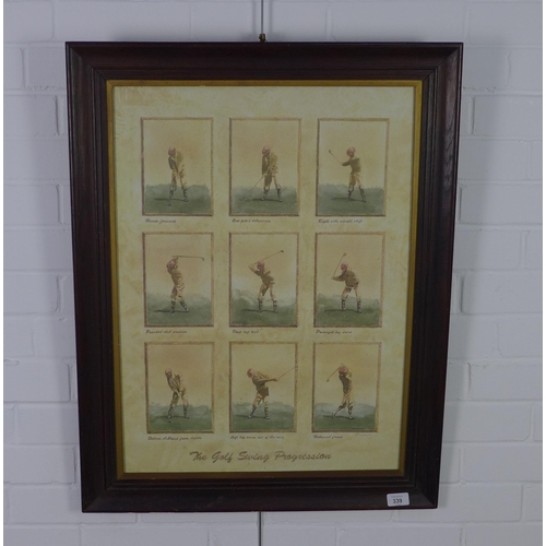 339 - David Nichols, 'The Golf Swing Progression' watercolour, framed with glass, 62 x 80cm