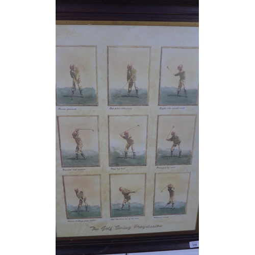 339 - David Nichols, 'The Golf Swing Progression' watercolour, framed with glass, 62 x 80cm