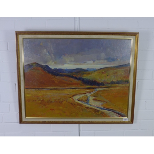 340 - Eric Auld (Scottish 1931 - 2013) Quoich Water & Ben Abourd, oil on board, signed, framed 75 x 58cm