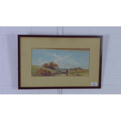 343 - J Wilton, watercolour, signed, framed under glass, 34 x 17cm