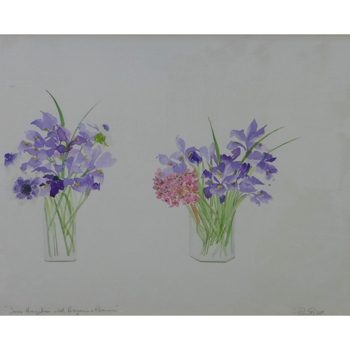 344 - Paul Gell, (1918 - 1996) 'Iris & Anemones', watercolour, signed and framed under glass, 68 x 53cm