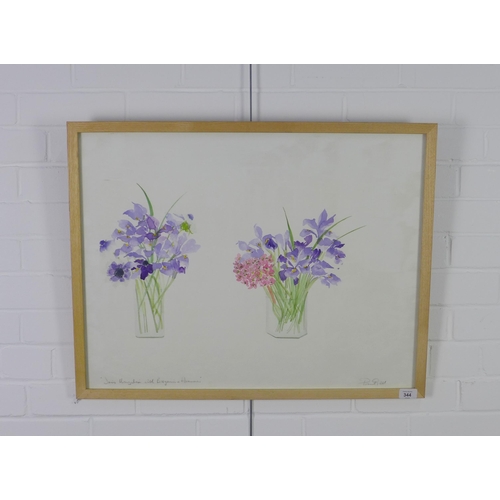 344 - Paul Gell, (1918 - 1996) 'Iris & Anemones', watercolour, signed and framed under glass, 68 x 53cm