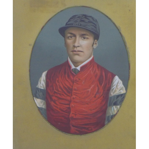 347 - Late 19th / early 20th century lithographic print of a Jockey, framed under glass, 44 x 53cm includi... 