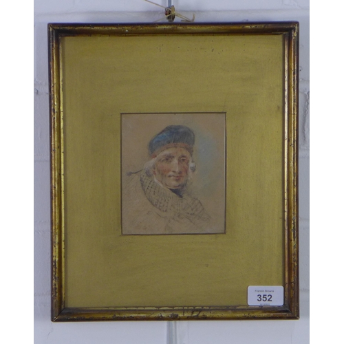 352 - Late 19th century pastel / chalk drawing of a Highland Gent, apparently unsigned, framed under glass... 