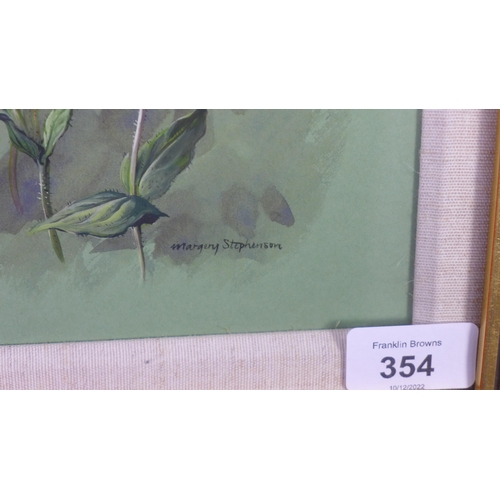 354 - Margery Stephenson (1929 - 2018) 'Red Campion' watercolour, framed under glass within a gilt frame, ... 