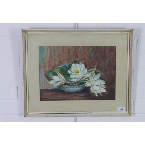 366 - Mary Davidson, watercolour still life with basket of flowers, signed and dated 1964, framed under gl... 