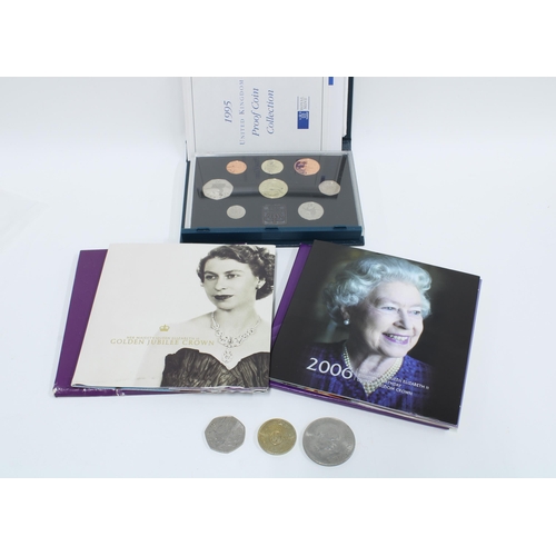 37 - Royal Mint 1995 Proof Coin set, QEII Golden Jubilee Crown, QEII 80th Birthday Crown, Bank of England... 