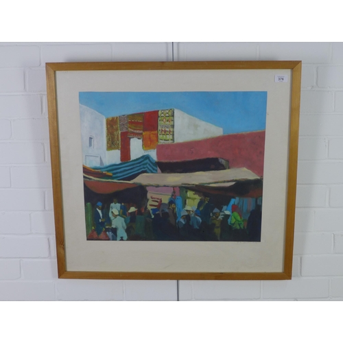 376 - Gerry McGowan, (Scottish)  'Moroccan Market', oil on card, signed and dated 1999, framed under glass... 