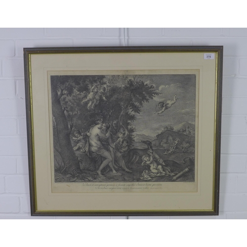 378 - French engraved print, in a glazed frame, 55 x 45cm